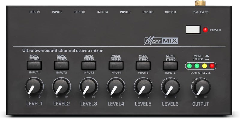 TKLBLS Line Mixer Audio mixer, 6-Channel Stereo Line Mixer, 6.35mm TRS/TS Output and Input Ultra Low Noise Mini Audio Mixer with Mono/Stereo Switch for Sub-Mixing - Image 1